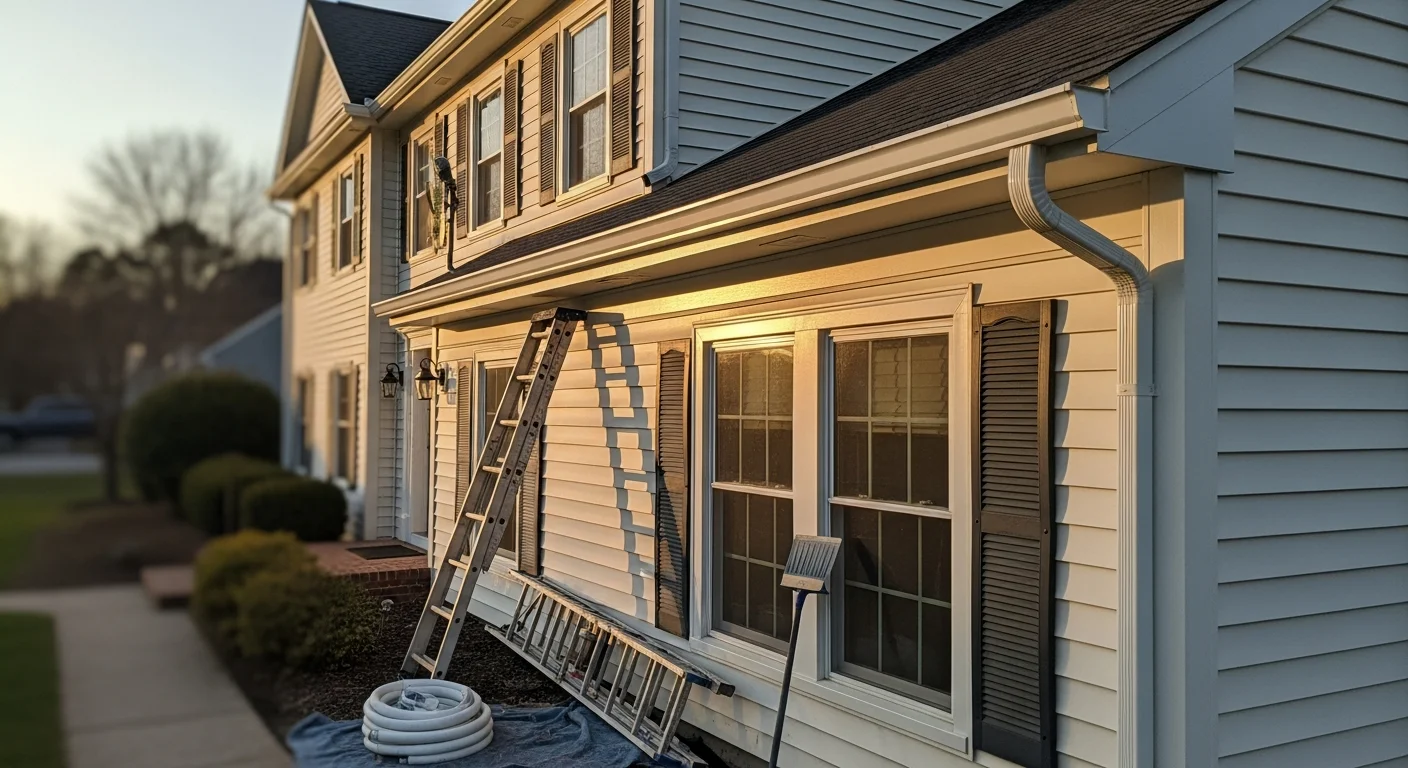 Seamless gutters installed along roofline of residential home