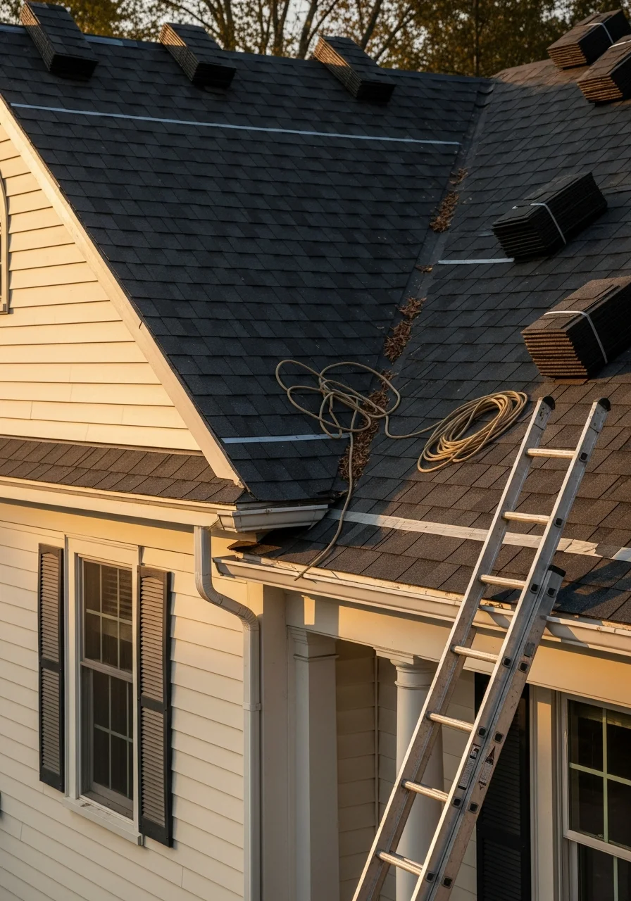 Professional roofing contractor installing new shingles on Lincoln Delaware home