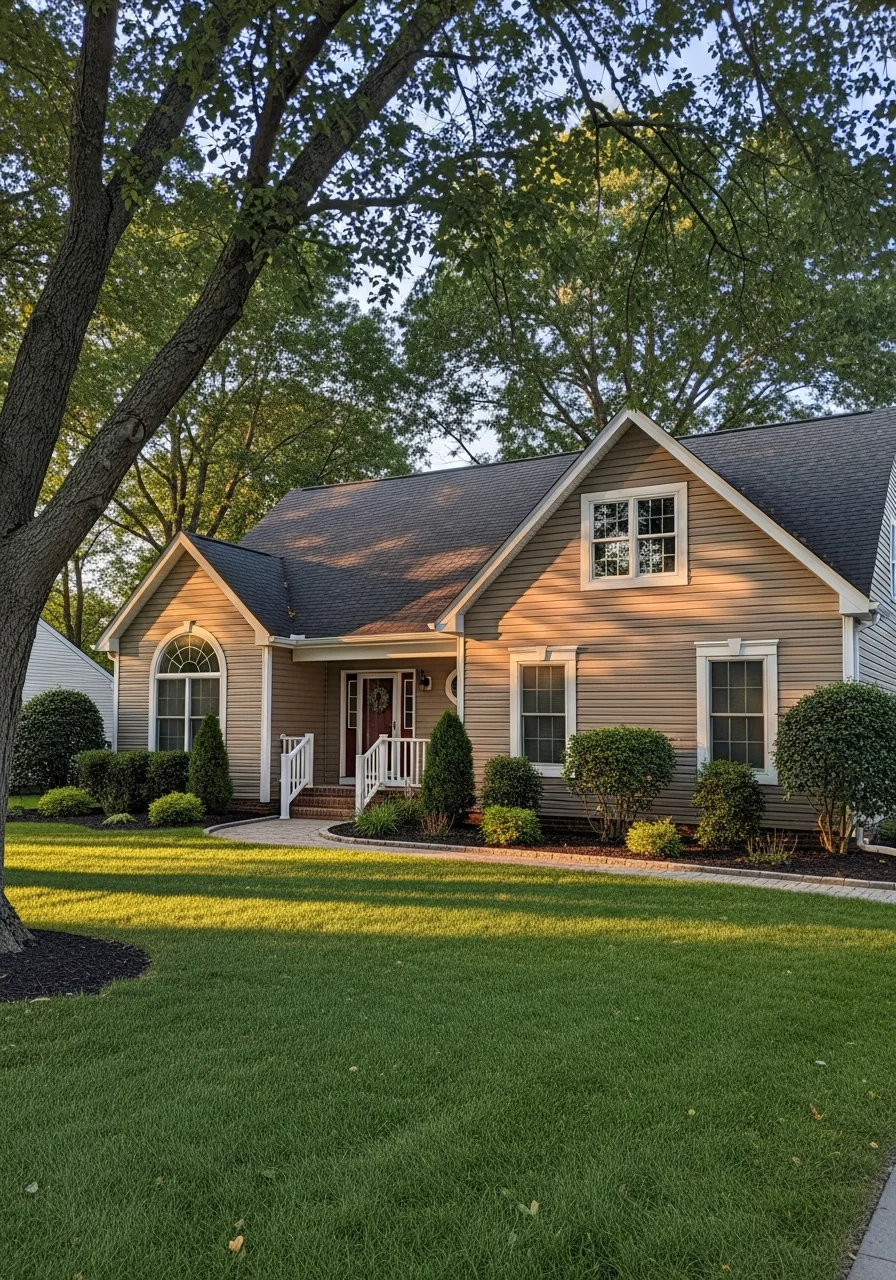 Single-family home exterior with manicured lawn and welcoming front entrance in a Seaford neighborhood.