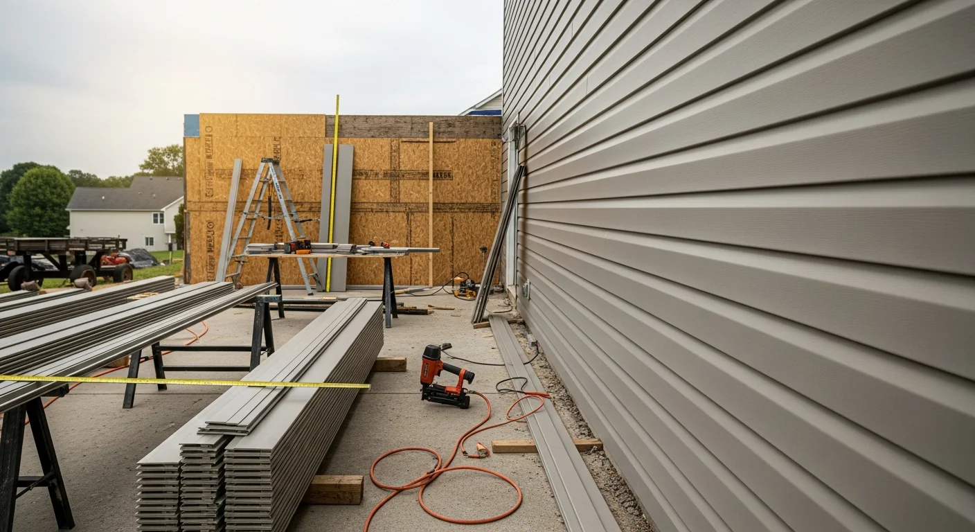 Newly installed siding on a single-family home in Dover, DE, showing clean panel lines and finished trim around windows. The completed exterior replacement is viewed from the front of the property on a clear day.